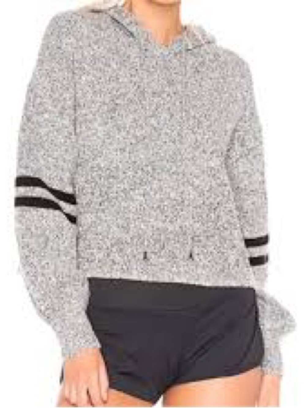 Onzie Heather Gray Hooded Pullover with Black Stripe Accents
